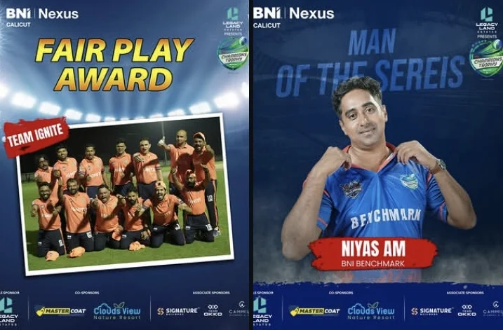 BNI Champions Trophy posts: the Fair Play Award for Team Ignite and Man of the Series