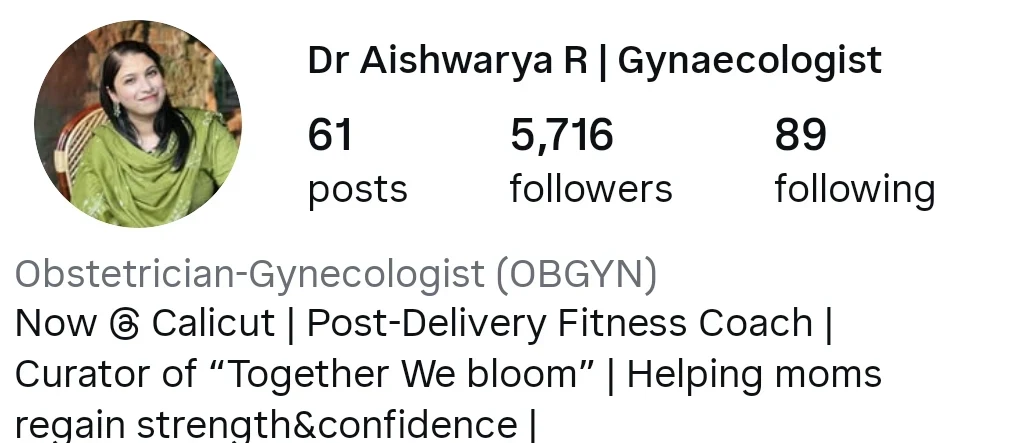 Doc on the Move Instagram profile: Dr Aishwarya R, Gynaecologist, 5,716 followers
