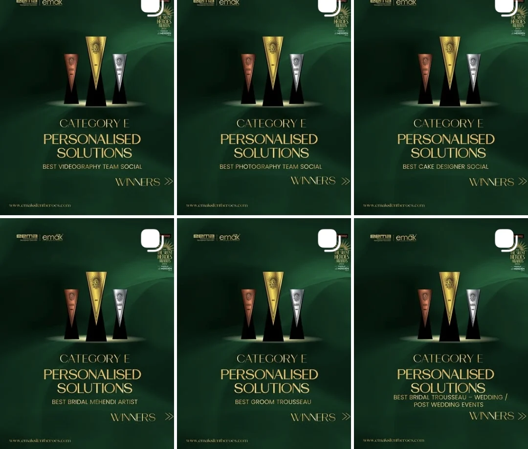 EMAK Silent Heroes 2024 winners announcement posts in green and gold, featuring the bronze, gold and silver trophies for each category