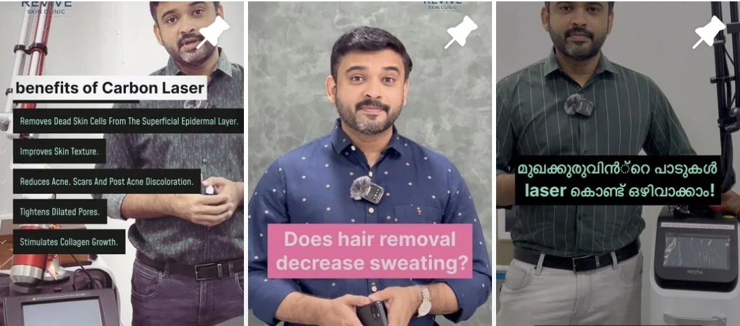 Dr. Bishurul Hafi explaining carbon laser, hair removal and acne scar treatment in educational reels for Revive Skin Clinic